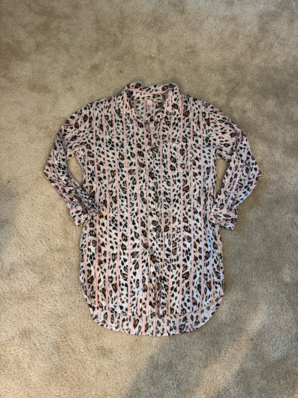 Victoria’s Secret Button-Down Long Sleeve Leopard Striped Nightgown